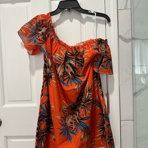 SHEIN Tropical Print Off-shoulder Dress
